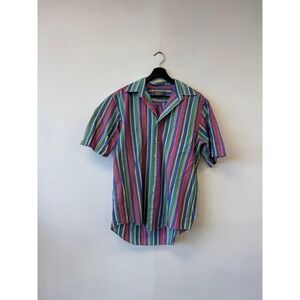 Vintage Lord & Taylor Collection Shirt Medium Multicolor Stripe Short Sleeve 90s